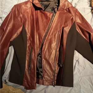 Chic Women's Leather Jacket in Maroon and Black